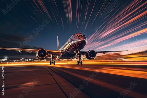 Wide angle long exposure of airplane travelling fast using generative AI