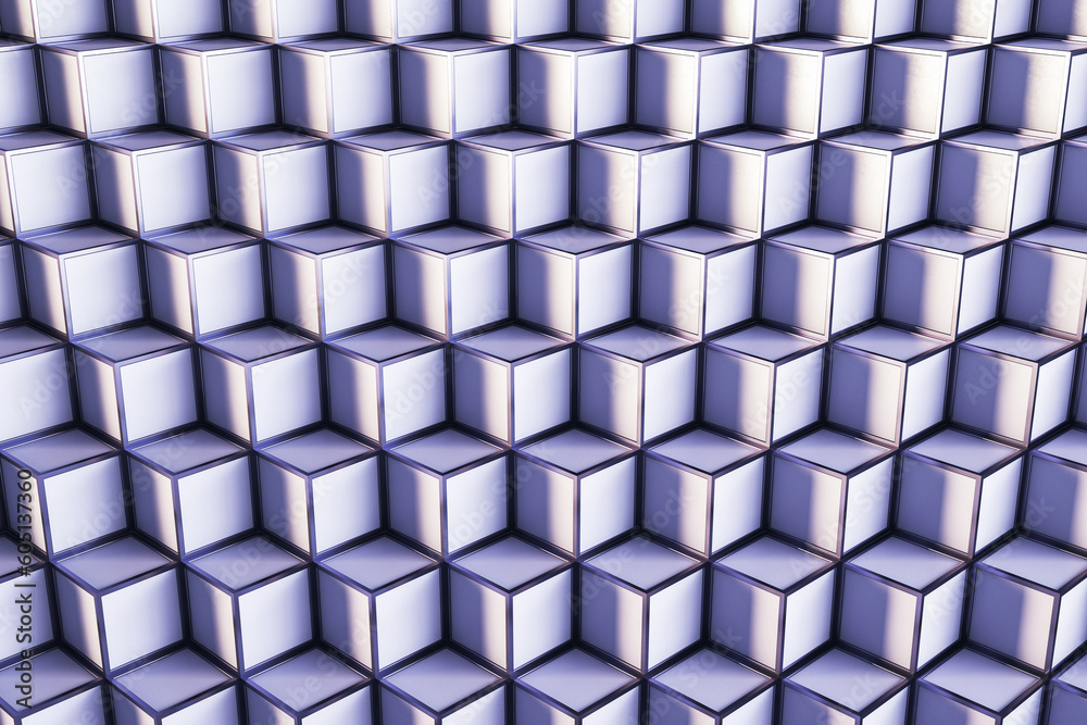 Creative purple cubes pattern background. Landing page concept. 3D Rendering.