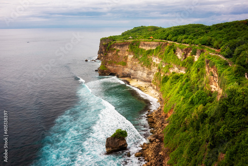 Uluwatu cliff on ocean coast on Bali island, Indonesia