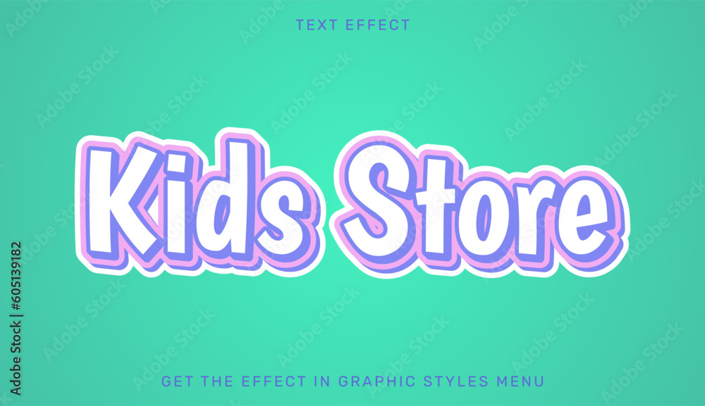 Kids store editable text effect in 3d style. Suitable for brand or business logo