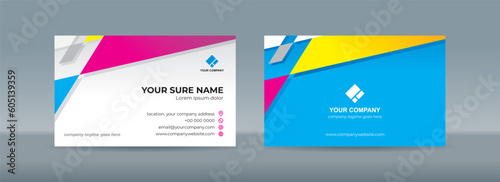 Set of double sided business card templates with yellow pink magenta white triangle background
