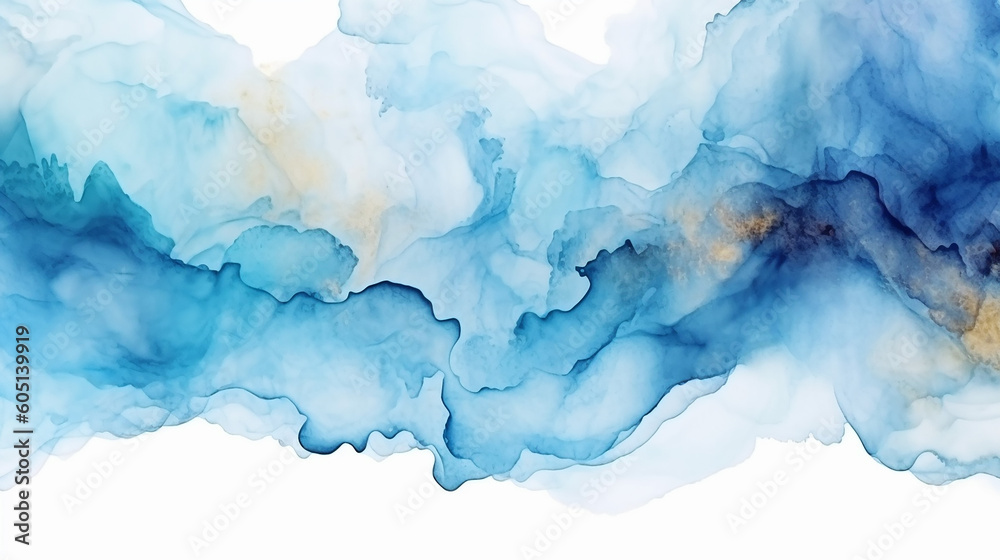 Abstract blue painting by watercolor and alcohol ink. Generative AI