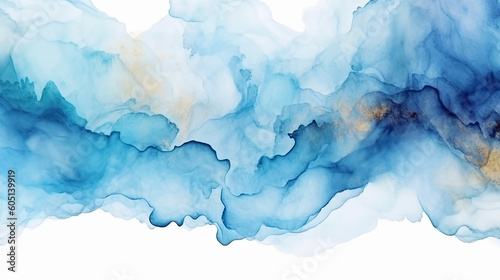 Abstract blue painting by watercolor and alcohol ink. Generative AI © Aura