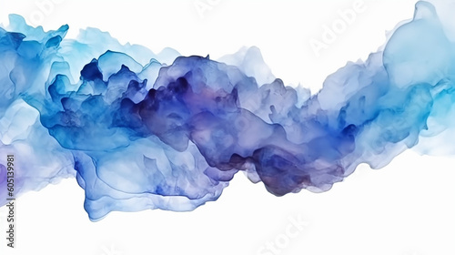 Abstract blue painting by watercolor and alcohol ink. 