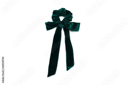 Black hair scrunchie isolated on white background.