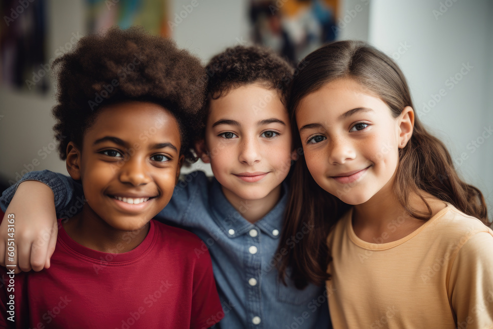 Portrait of multiracial happy classmates. Generative AI., Generative AI Portrait of multiracial happy classmates. Generative AI., Generative AI