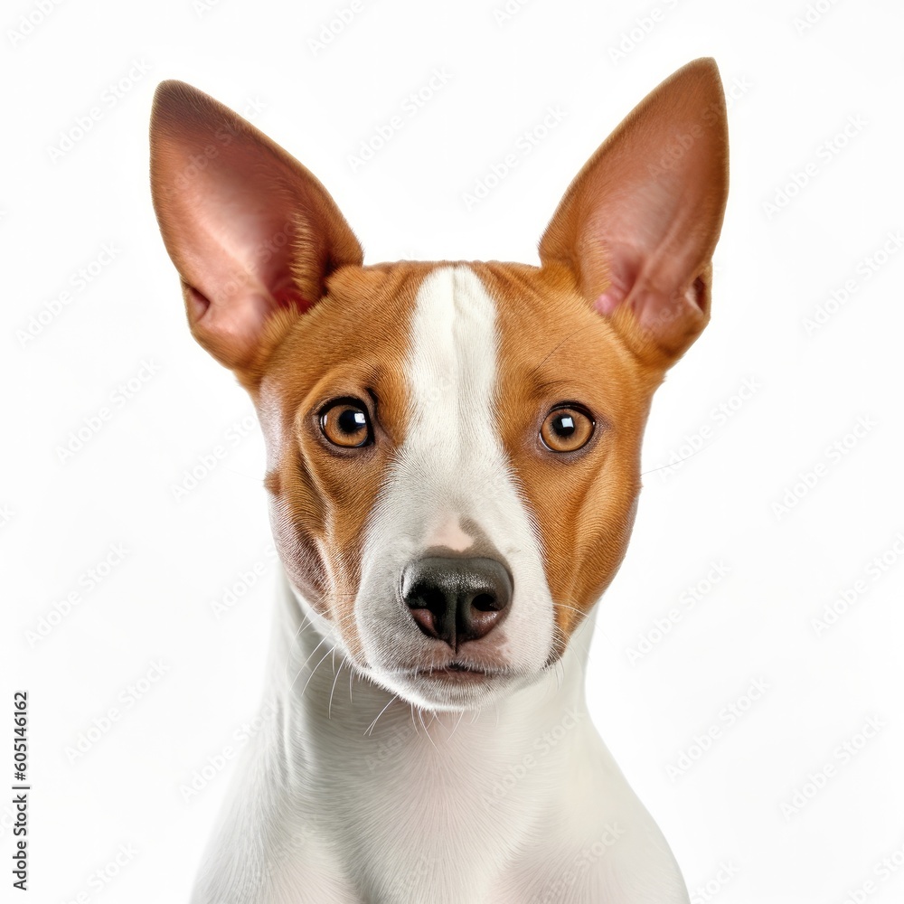 dog, basenji, animal, pet, terrier, white, puppy, cute, canine, isolated, breed, portrait, mammal, basenji, brown, bull, domestic, small, doggy, purebred, looking, fur, young, red, adorable, jack