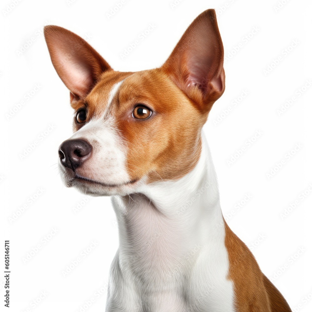 dog, basenji, animal, pet, terrier, white, puppy, cute, canine, isolated, breed, portrait, mammal, basenji, brown, bull, domestic, small, doggy, purebred, looking, fur, young, red, adorable, jack