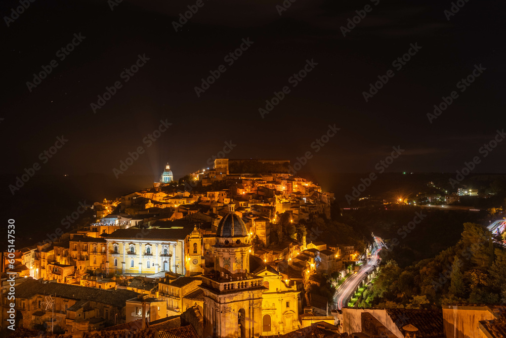 Nightscape of Ragusa Ibla, Sicily, Italy, Europe, World Heritage Site