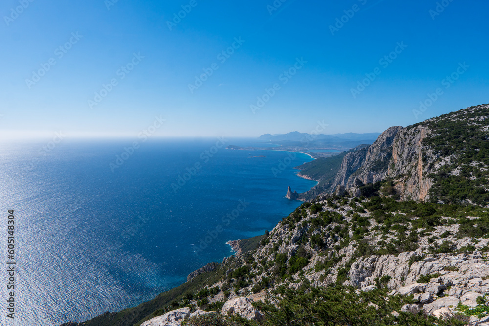 Rock at the seashore. Rocky shore on the mediterranean sea. Sardinia, Italy