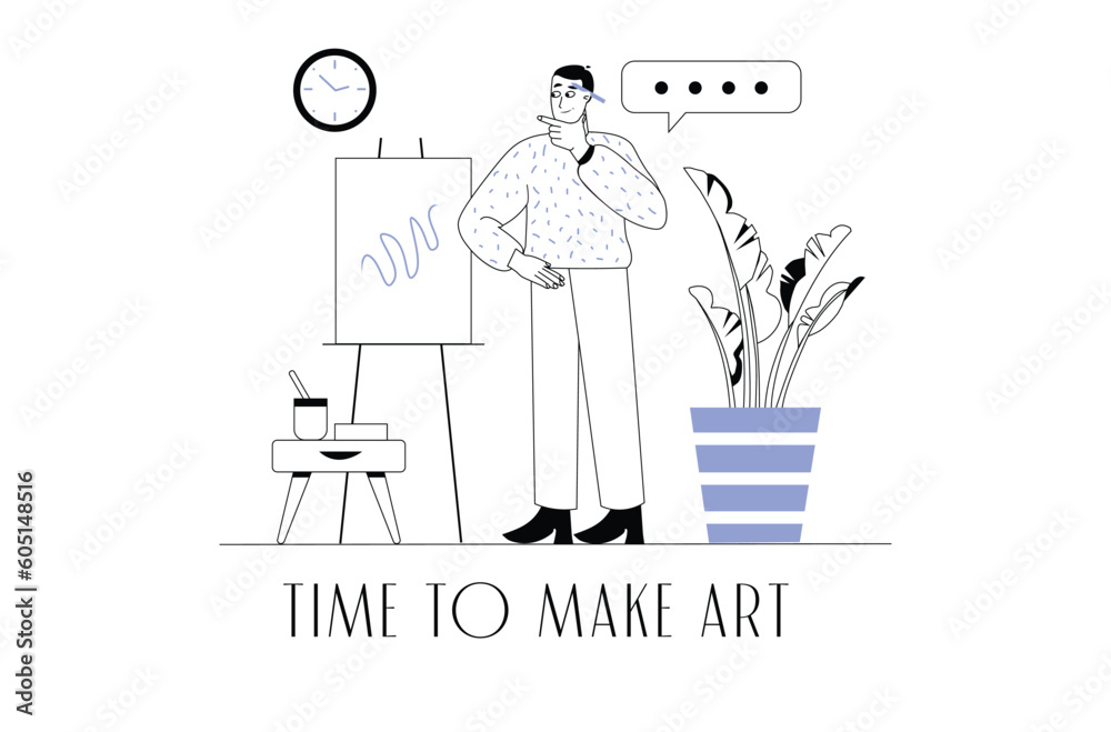 Concept Creative process with people scene in the flat cartoon design. The artist comes up with a concept for a new painting. Vector illustration. Concept Creative process with people scene in the flat cartoon design. The artist comes up with a concept for a new painting. Vector illustration.
