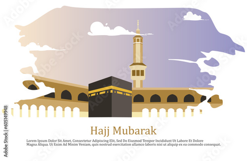 Vector Kaaba and minarets in grand mosque for hajj design