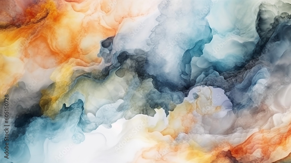Art abstract smoke painting blots horizontal background. Generative AI