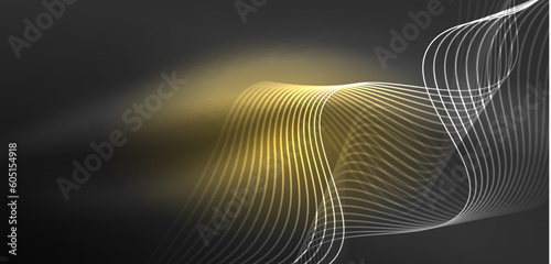 Shiny glowing neon wave. Neon light or laser show, electric impulse, power lines, techno quantum energy impulse, magic glowing dynamic lines