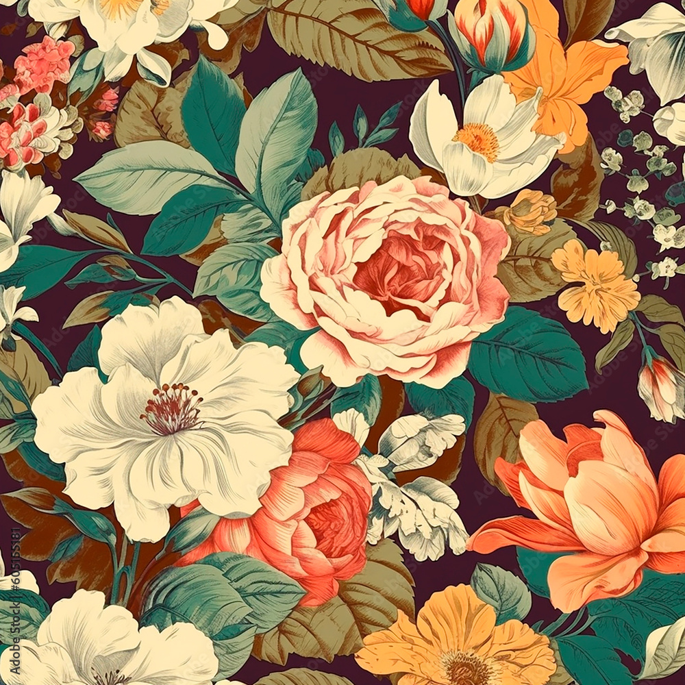 seamless floral pattern created with Generative Ai technology seamless floral pattern created with Generative Ai technology