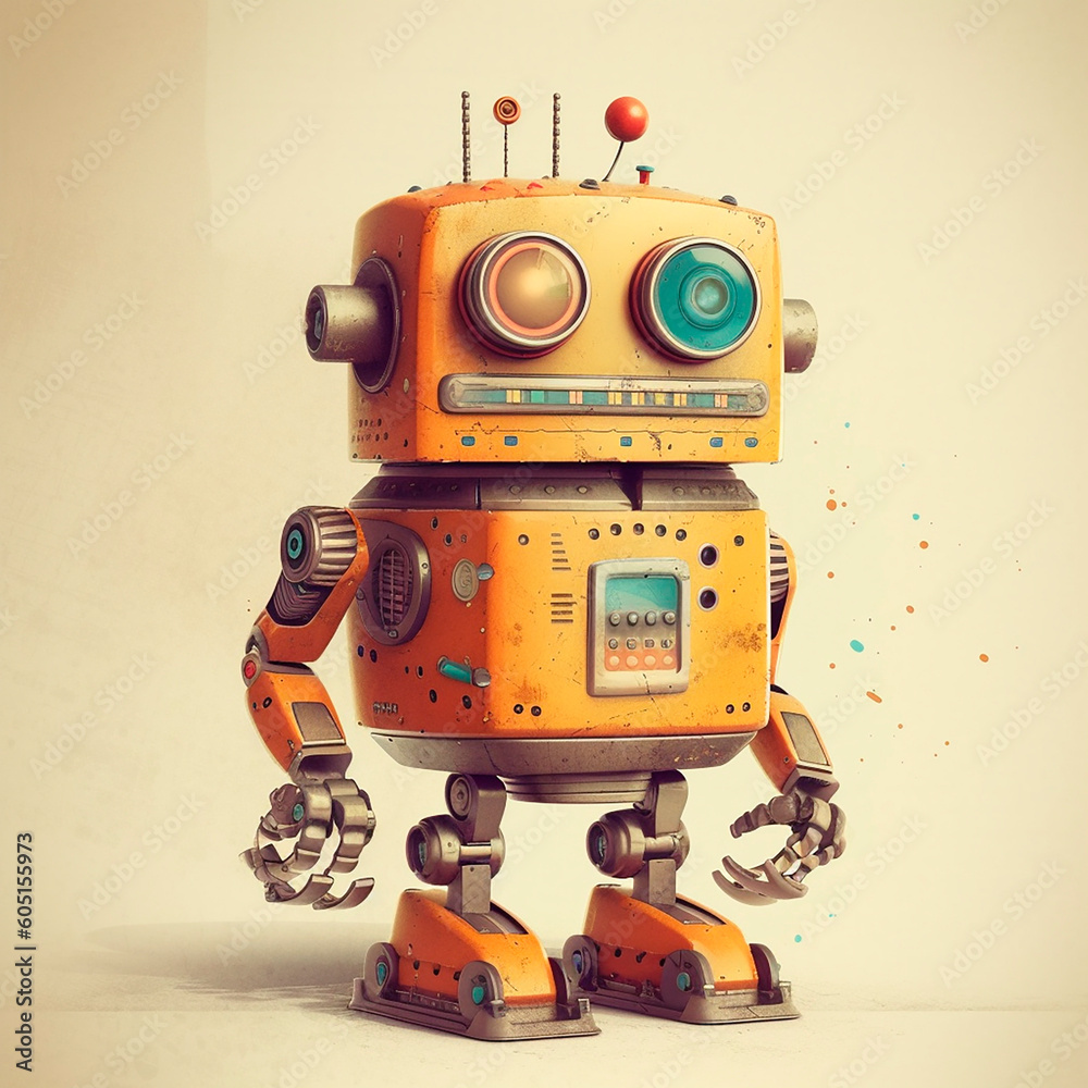 Fototapeta premium cartoon robot in vintage style created with Generative Ai technology