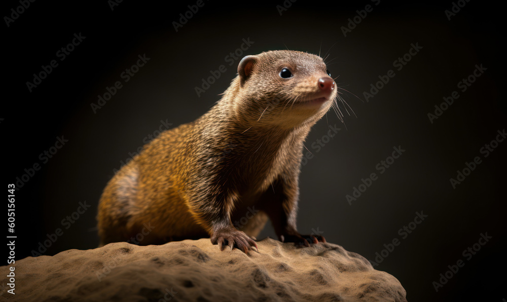 Fototapeta premium photo of mongoose on black background. Generative AI