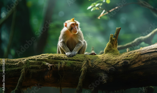 photo of monkey in its natural habitat. Generative AI