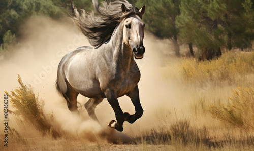 photo of Morgan stallion in its natural habitat. Generative AI