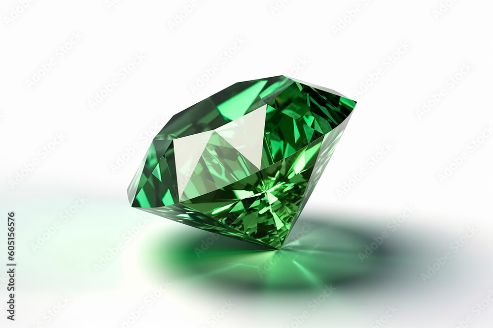 green diamond on white background created with Generative Ai technology - obrazy, fototapety, plakaty 