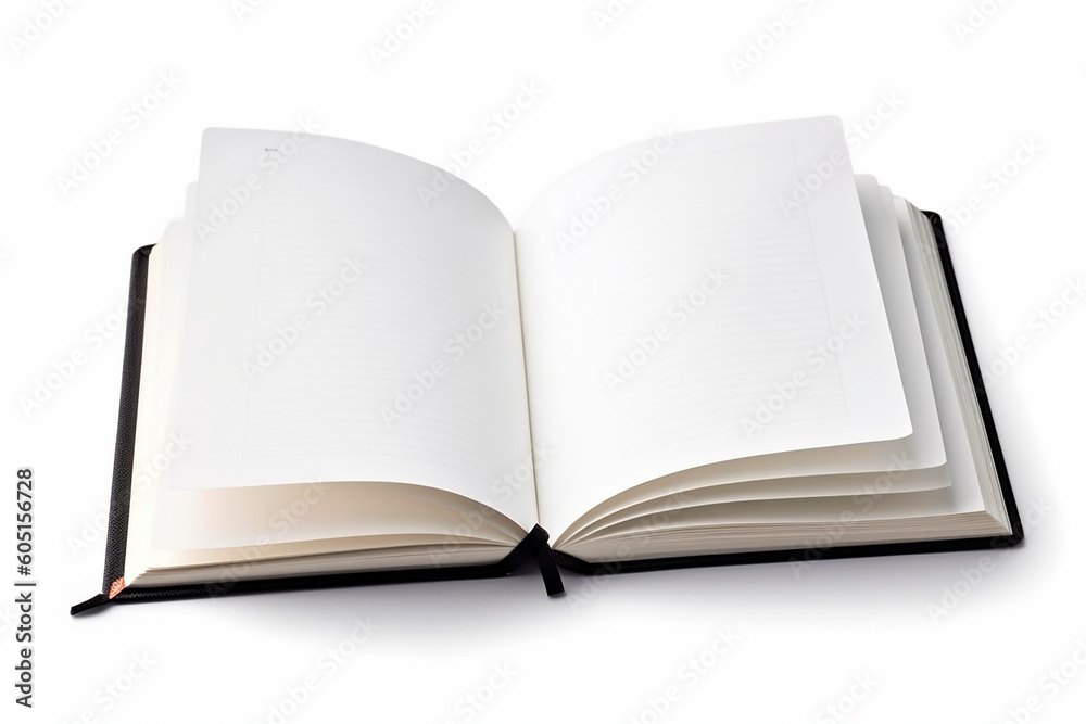 open notebook with white sheets on a white background open notebook with white sheets on a white background