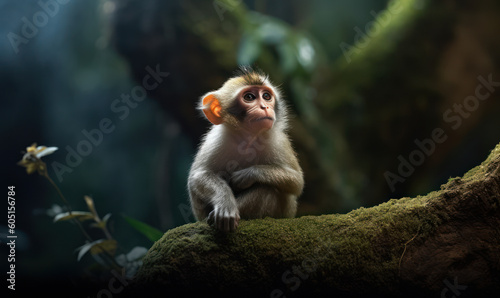 photo of monkey in its natural habitat. Generative AI