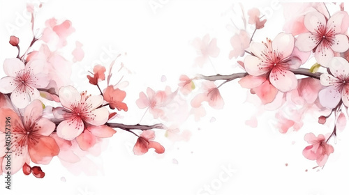 cherry blossom frame floral watercolor on white background