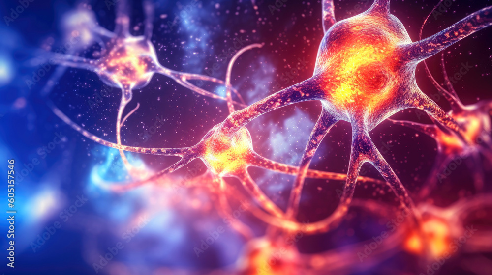 System neurons of brain with synapses. Generative AI System neurons of brain with synapses. Generative AI