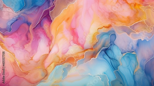 Abstract colorful hand painted alcohol ink background . 