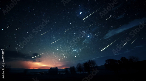 Stampa su tela Shooting stars in the night sky