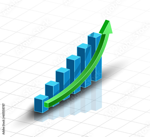 3D bar graph growth and up arrow
