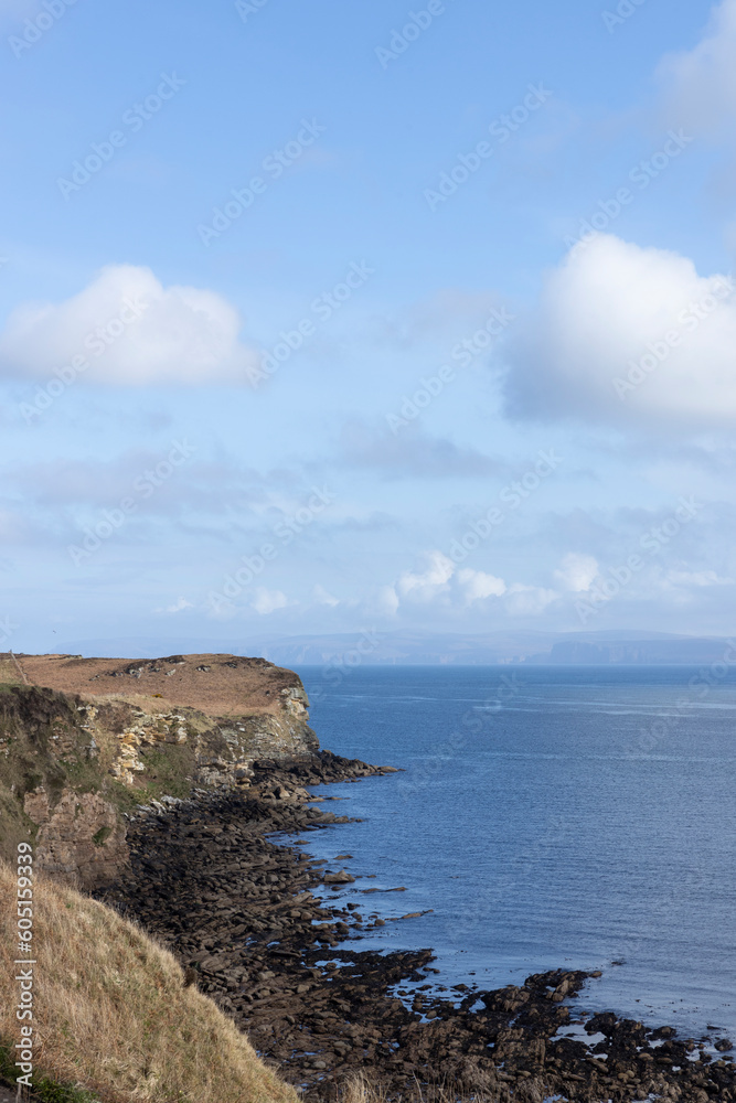 Cliffs at Coast Dunnet Head Nothern Scotland. Coast Northsea. Orkney Islands. 