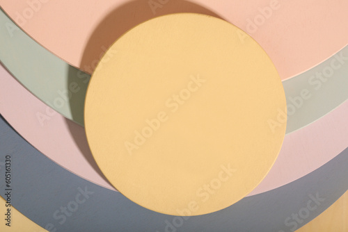 Minimalist geometry shape wooden scene. Abstract minimal empty stage with wooden circle. Mockups display for product presentation. Design element.