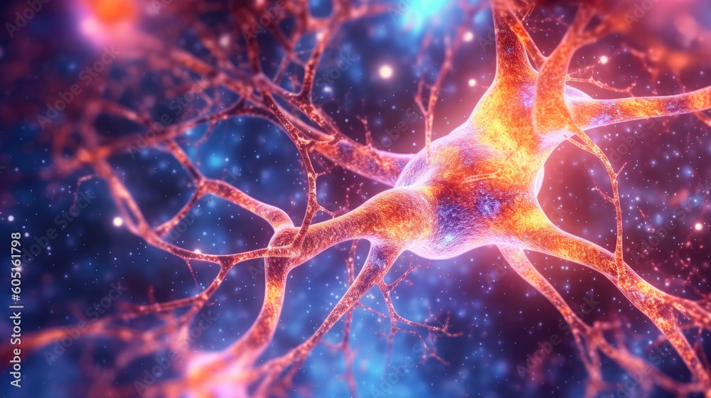 System neurons of brain with synapses. Generative AI System neurons of brain with synapses. Generative AI