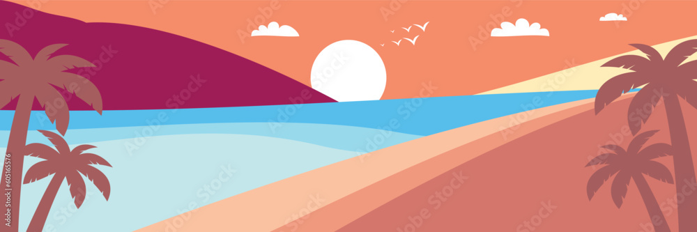 colorful summer background with sunset shades and palm tree icons. vector illustration for promotional banners, greeting cards, posters, social media and web. colorful summer background with sunset shades and palm tree icons. vector illustration for promotional banners, greeting cards, posters, social media and web.