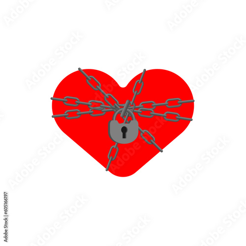 Heart in chains. Concept of unrequited love chained.
