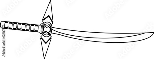 illustration and clip art of a sword isolated on white. an outline sketch of a sword