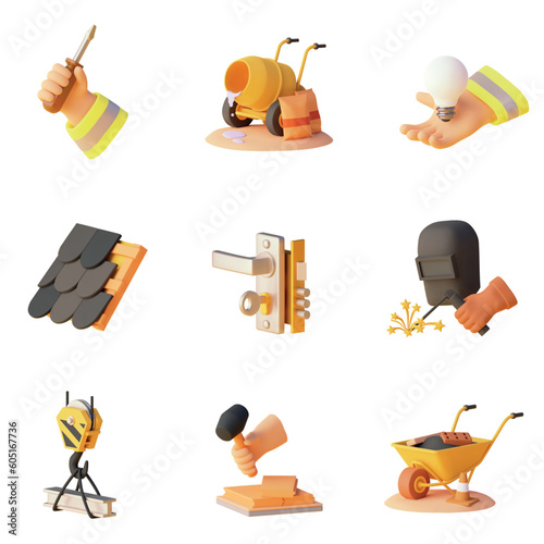 Vector construction and home renovation icons set. House building, repair and home improvement icons