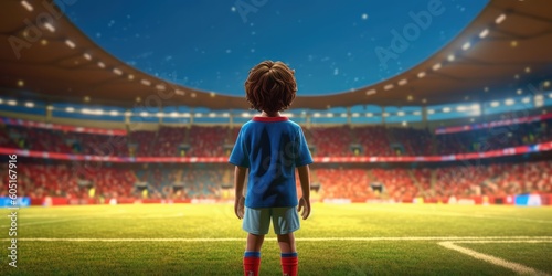 3D Render Football Player Standing in Soccer Stadium  Future Dream to Be a Professional Footballer. Generative AI