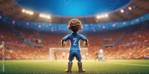 3D Render Football Player Standing in Soccer Stadium  Future Dream to Be a Professional Footballer. Generative AI