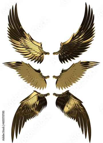 3d render of golden wings, wings of horus, 