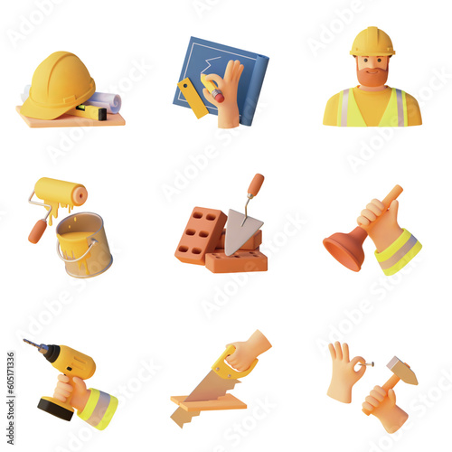 Vector construction and home renovation icons set. House building, repair and home improvement icons