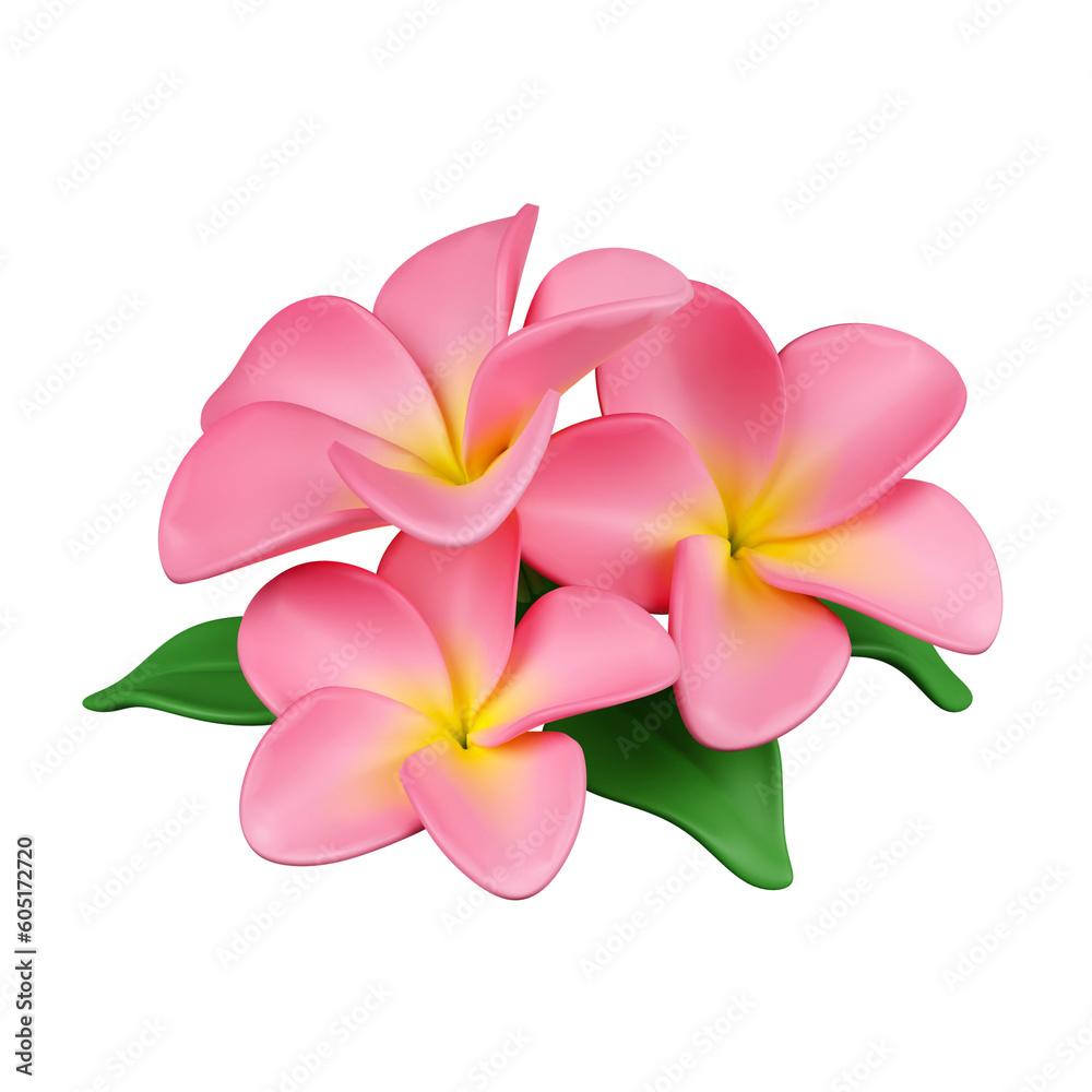 3d frangipani flowers .icon isolated on white background. 3d rendering illustration. Clipping path.