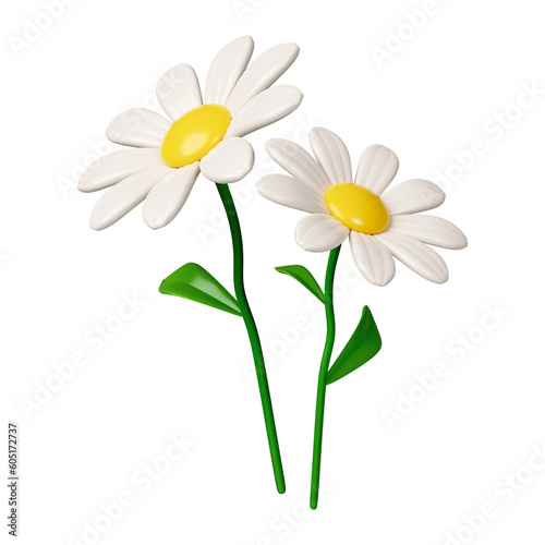 3d chamomile flower. icon isolated on white background. 3d rendering illustration. Clipping path.