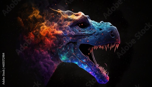 a dinosaur head depicted with a galaxy background © Sndor