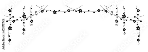 Hanging vines with flowers silhouette vector illustration. Simple minimal floral botanical vine curtain design elements for spring.