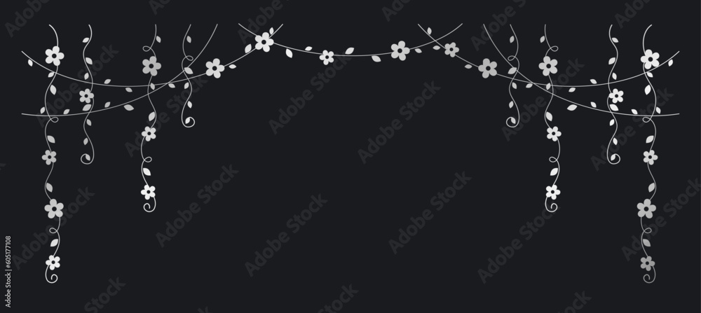 Silver vines with flowers vector illustration. Simple minimal golden floral botanical curtain design elements for spring. Silver vines with flowers vector illustration. Simple minimal golden floral botanical curtain design elements for spring.
