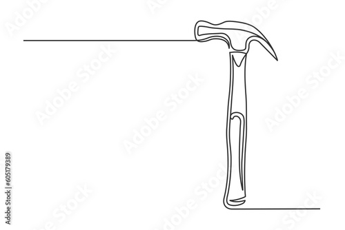 Continuous one line hammer. Vintage hammer isolated on a white background. Carpentry concept. Vector illustration