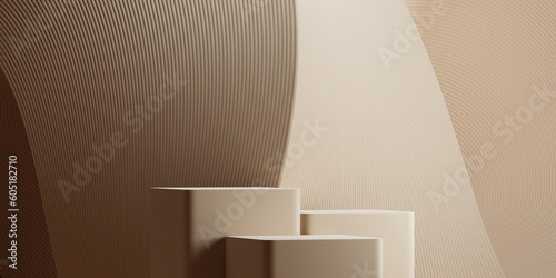 3d minimal background. 3d podium with brown background for cosmetic and product presentation. 3d rendering illustration.