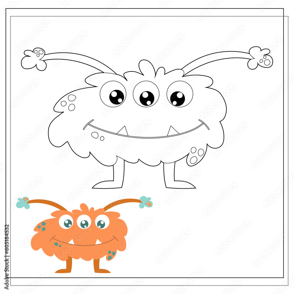 Fototapeta premium Coloring book for kids, cartoon monsters, aliens. Vector illustration on a white background